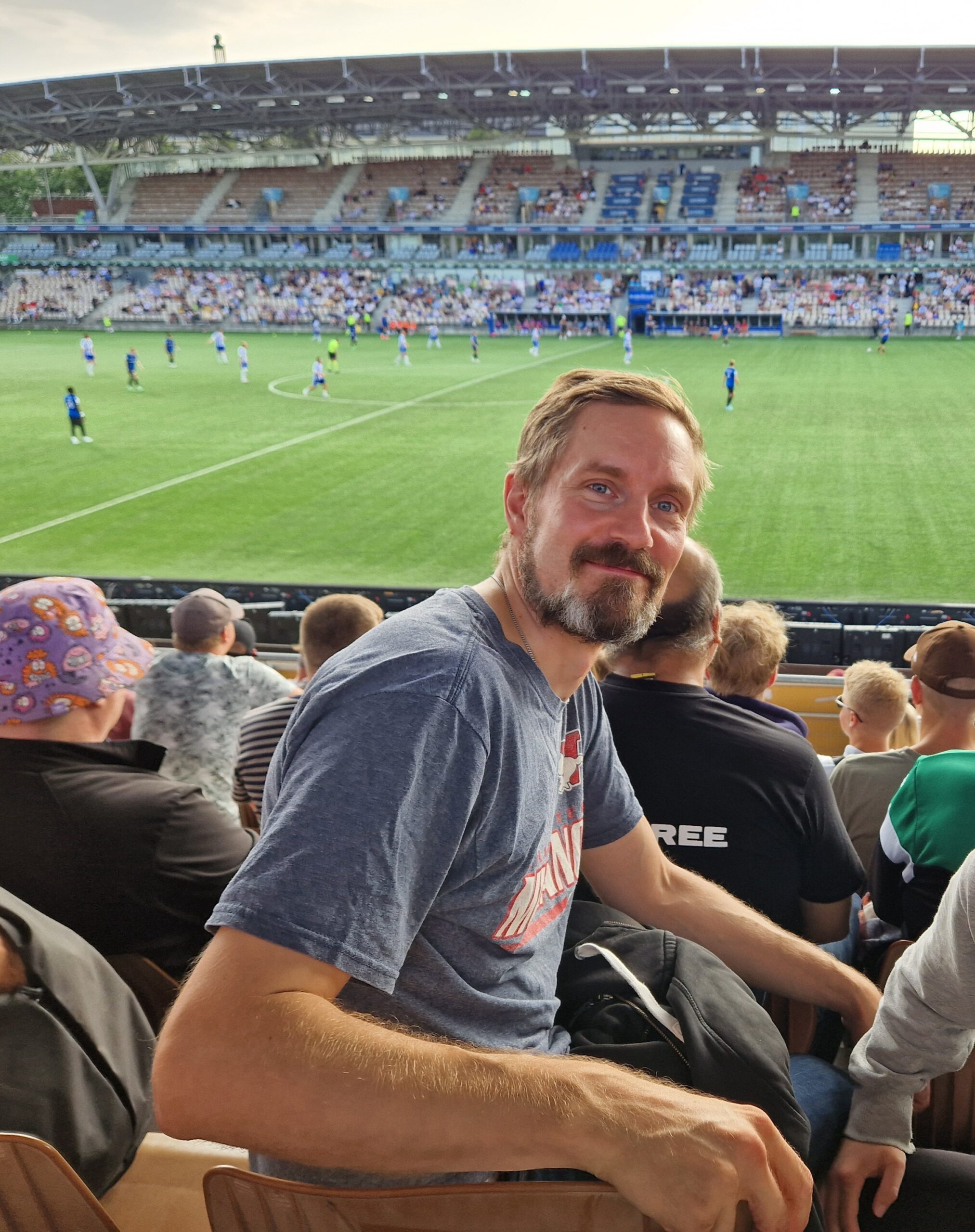 Visionites IT-specialist and engineering specialist Juha Sälli visiting a soccer game.